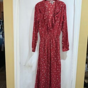 Aura Red Maxi Dress with White Pattern